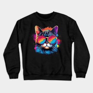 Party Cat in Sunglasses Men Women 80s 90s Retro Funny Cat Crewneck Sweatshirt